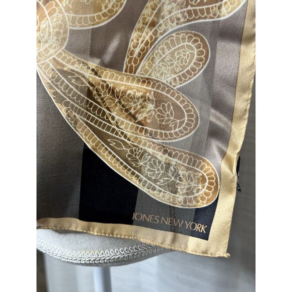 Jones New York Beige Tan Gold Black Paisley Abstract Print Rectangle Scarf - Picture 2 of 4